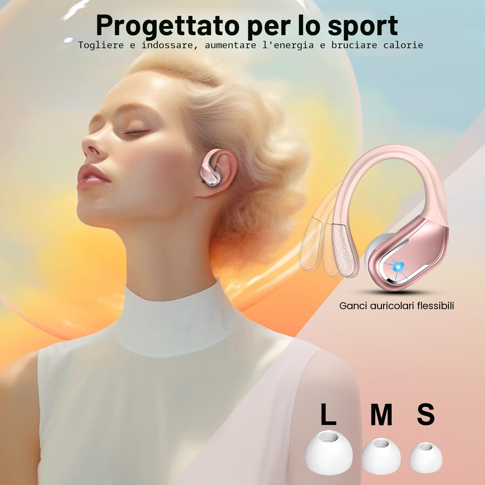 Cuffie Bluetooth Sport 75 Ore – Bluetooth 5.4, 4 ENC Mic, IP7 Impermeabili, Display LED, Ganci Orecchio Per Running E Palestra - 2