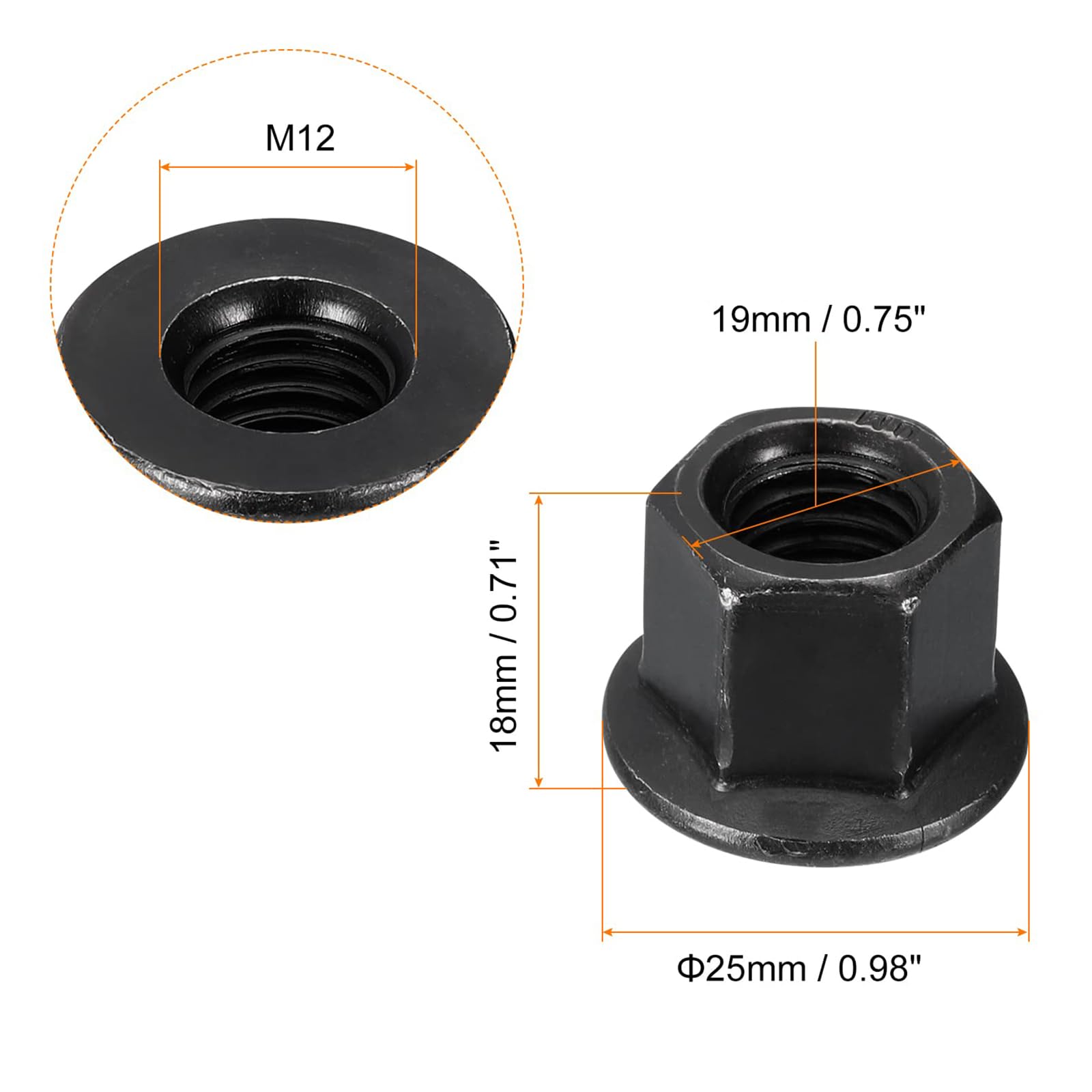 TOP-VIGOR M12 Flange Hex Nut, Grade 8.8 Carbon Steel Hex Lock Nuts with Black Oxide Finish - Image 2