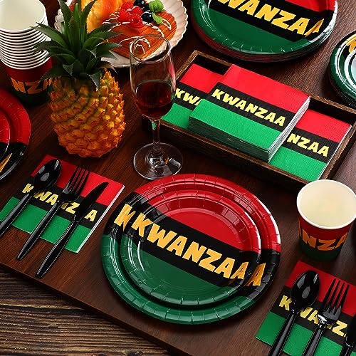 Sliner 250 Kwanzaa Party Supplies Kwanzaa 50 Plates 100 Napkins 25 Cups 75 Plastic Forks Knives Spoons Kwanzaa Decorations Serves 25 Kwanzaa Theme Tableware Set African Disposable Party Dinnerware