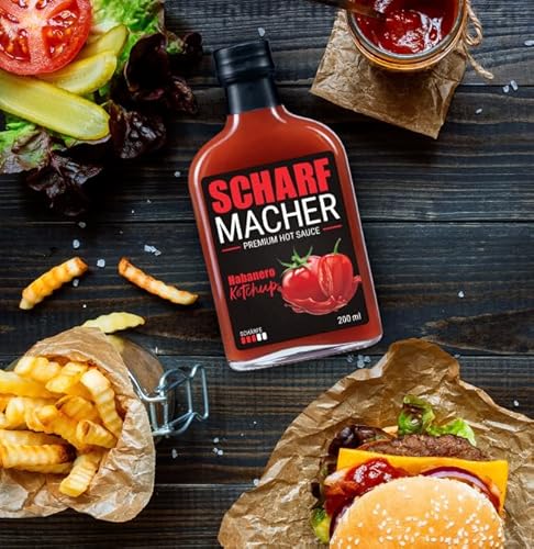 SCHARFMACHER Habanero Ketchup (200 ml), voller Geschmack, extra scharf – perfekt zu gegrilltem Fleisch, Pommes Frites, Burger und vielen anderen Lieblingsgerichten