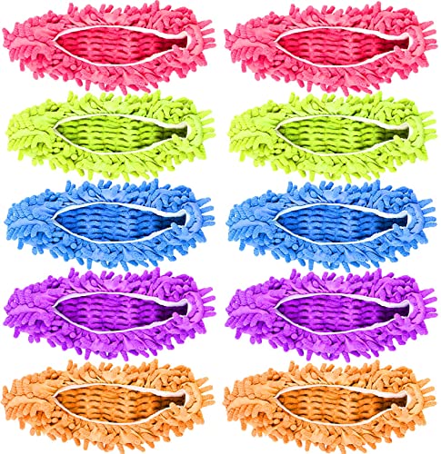 10 Pieces Microfiber Mop Slippers Shoes Cover Soft Washable Reusable Floor Polishing Dust Dirt Hair Men Women Sweeper Cleaning Mop Tool For House Office Bathroom Kitchen, Multicolored 5 Pairs #TOP7