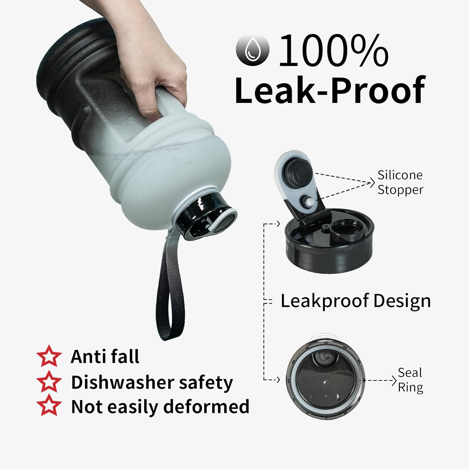 TOOFEEL 2 Liter Water Bottles - Half Gallon Water Bottle BPA Free - Ideal for Gym, Big Water Jug, Reusable Sports Bottle with Measurements Marked Drink Container - 2.2L 74oz White Black Water Jugs - Image 2