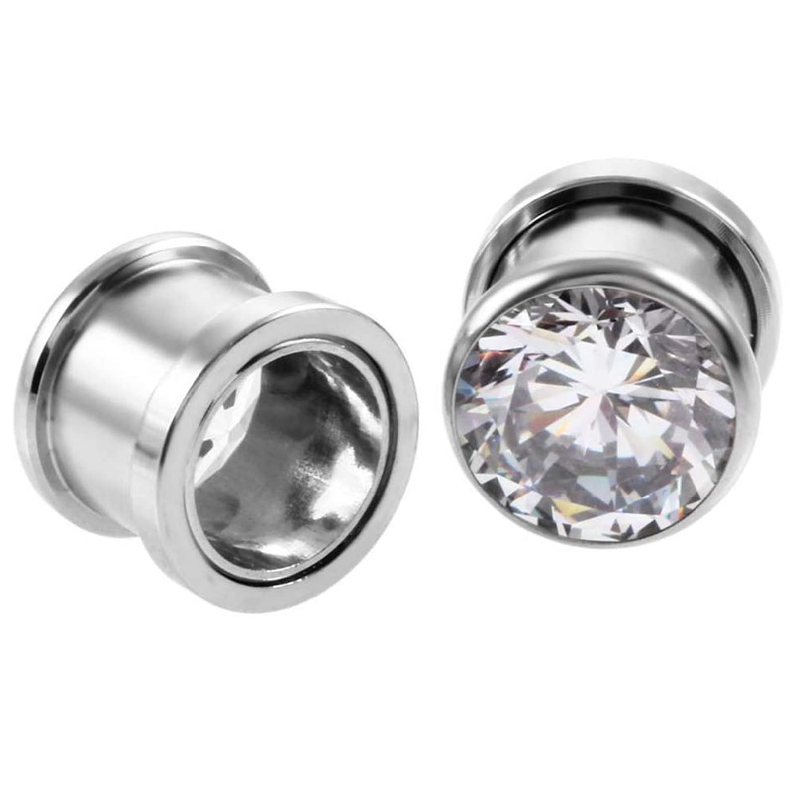 ANAZOZ Piercing Tunnel 10mm,Dilatador Oreja Acero Quirurgico 2 Piezas Piercing Oreja Redondo Circonita Kit Dilataciones Orejas Blanco