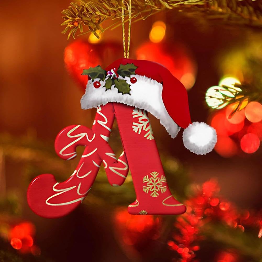 Set 26 Decorazioni Natalizie A Forma Di Lettera Dell'alfabeto (A-Z) In Acrilico, Da Appendere All'albero, Fai Da Te, Con Tema Caramelle E Rosso