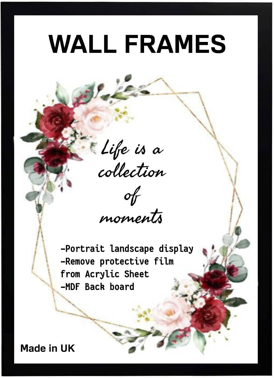 Home Plus Dealz Black Wall Photo Frame 45 x 45 cm For Display Poster Print Picture With HD Clear Aclyric Front 30x15mm Moulding Metal Hooks MDF Wood
