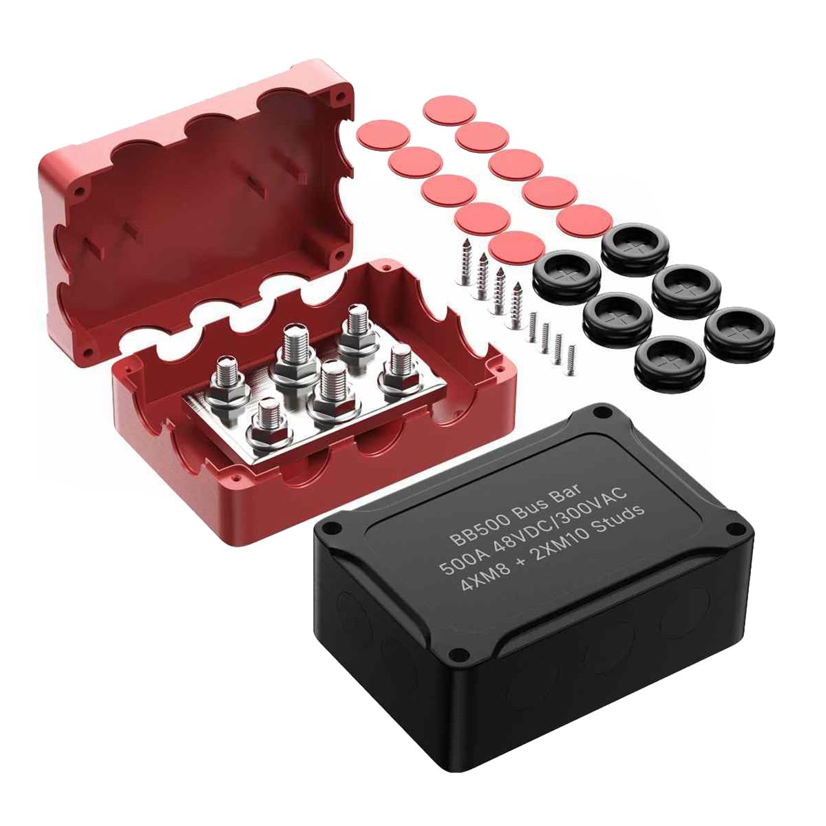 500A Marine Sammelschiene 48V Automotive Stromverteilerblock Big Current 6 Bolzen Kunststoffabdeckung Zubehör für Auto Boot Auto Schwarz