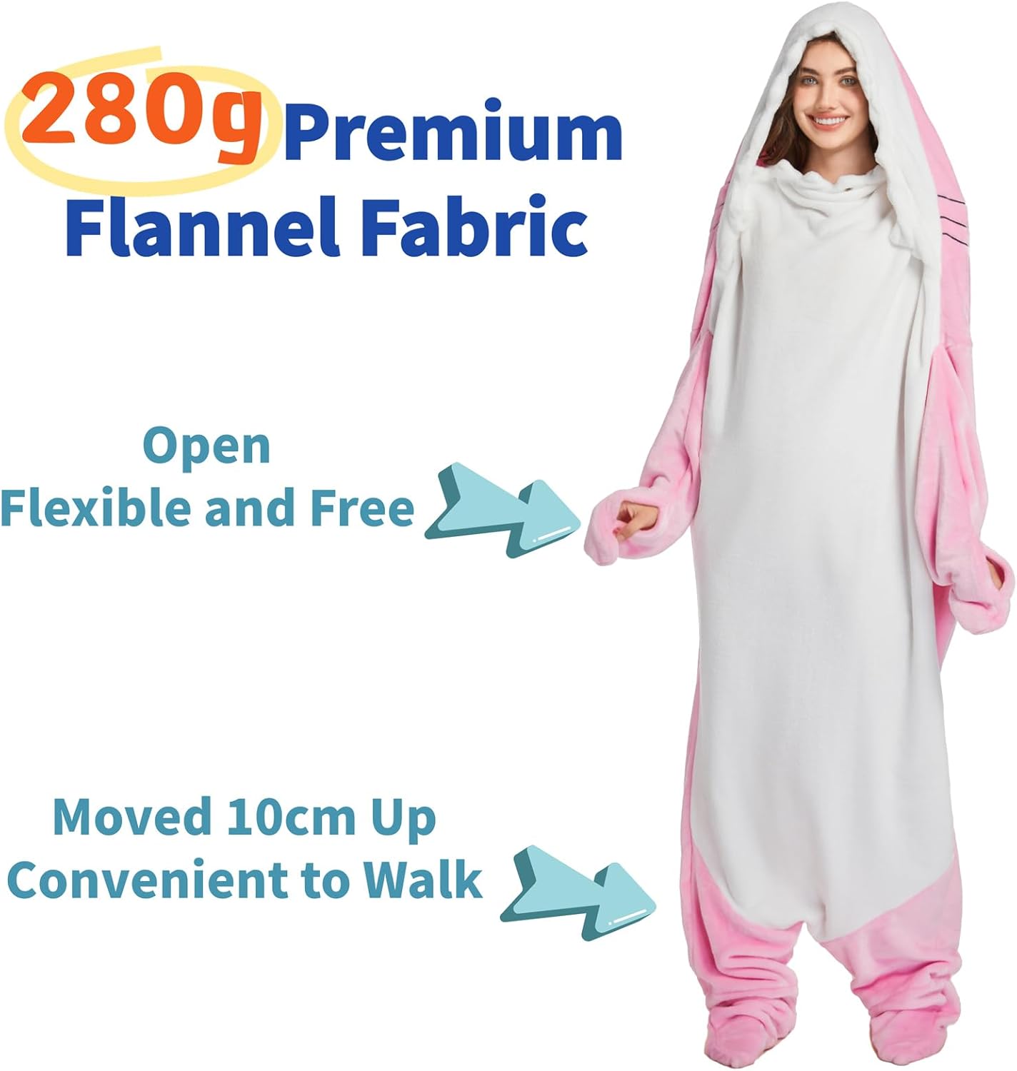 Shark Blanket Hoodie Onesie for Adult Kids, Cozy Flannel Throw Wearable Blanket, Cartoon Animals Shark Onesie Shark Costume - Image 2