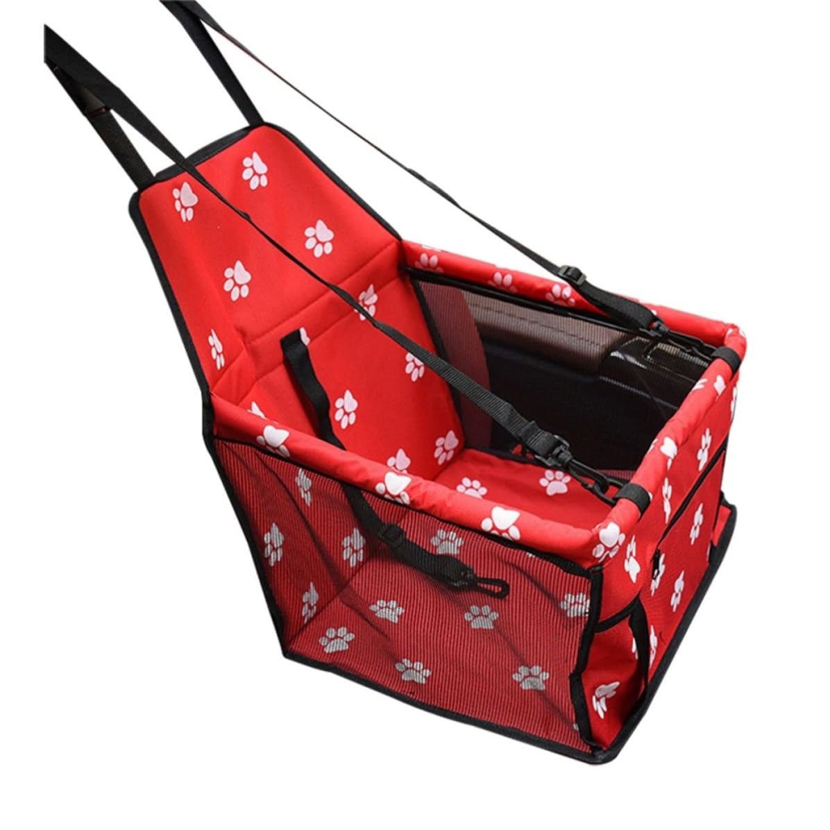 Coche para mascotas sin estrés usando la bolsa para perros y gatos con correa ajustable