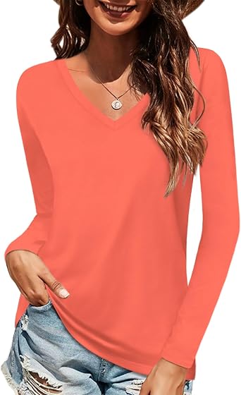 Elesomo Womens 100% Cotton V Neck Short Sleeve T Shirts