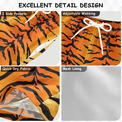 Boys Board Shorts Stripe Animals Tiger Print Boys Swim Trunks Shorts Teen Bathing Suit Swimwear, M2