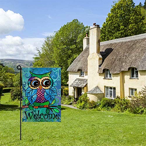 Hzppyz Welcome Summer Owl Bird Garden Flag, Blue Abstract Tree Branch Home Decorative House Yard Outdoor Decoration Sign, Spring Farmhouse Vintage Outside Decor Small Burlap Flag Double Sided 12X18 #TOP3