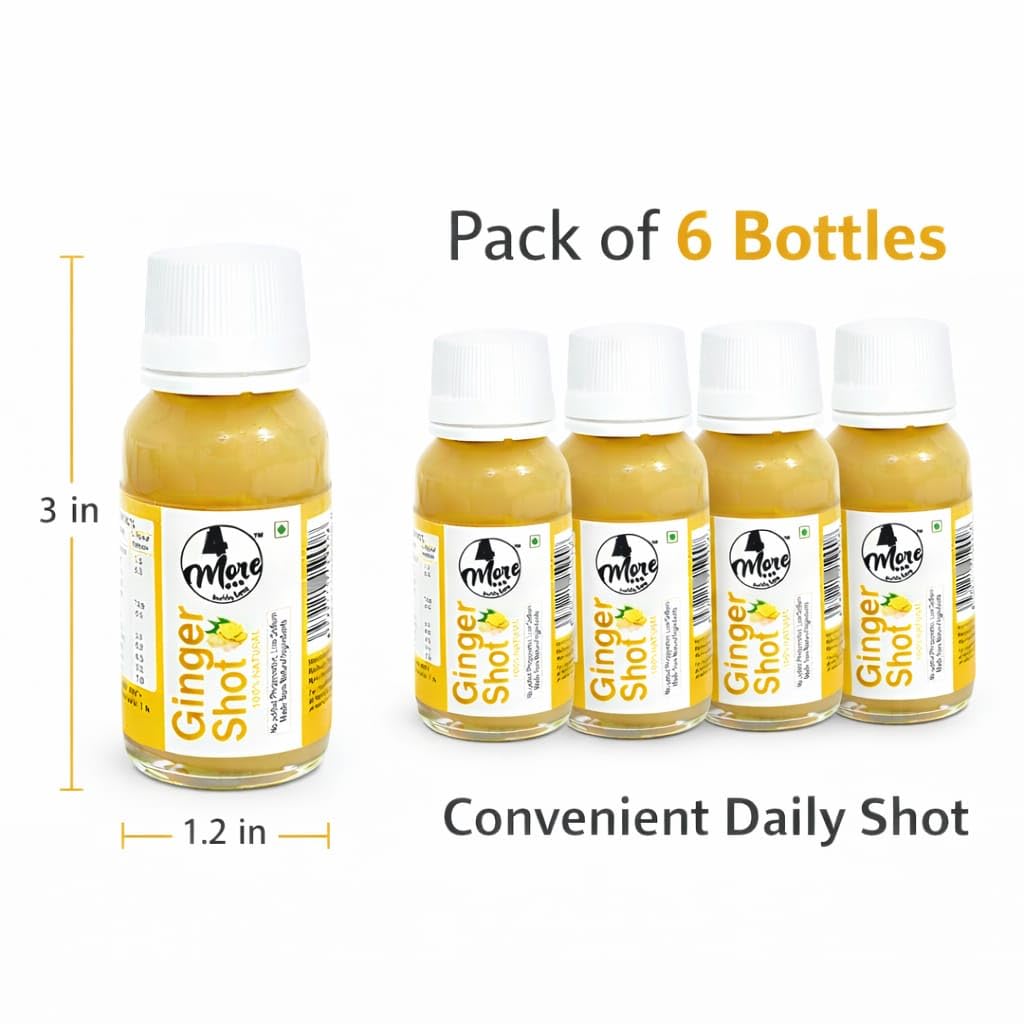 4MORE Ginger Lemon & Honey Concentrate Shot, Cold-Pressed Vitamin C Juice Shots for Energy Support & Daily Wellness, Natural Ingredients, No Artificial Flavors or Preservatives, 1.3 fl oz (Pack of 6)
