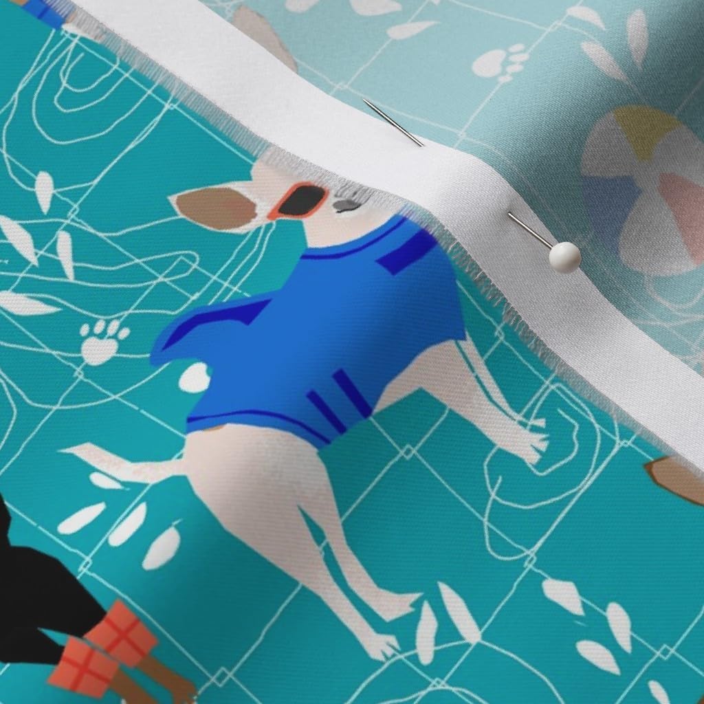 Spoonflower Fabric - Chihuahua Pool Party Summer Dogs Turquoise Chihuahuas Dog Printed on Organic Cotton Sateen Fabric by The Yard - Sewing Quilting Apparel Home Decor