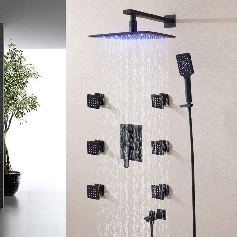 Free Shipping Offer LightInTheBox Contemporary Shower Faucet Wall Mounted Shower Mixer Tap Ceramic Valve Black Matte Painting LED Shower Head Shower Trim Kit W/Bady Massage Sprayer, Handshower Included