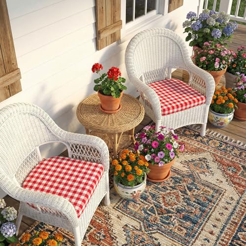 Geetery 4 Pcs Checkered Chair Cushion for Dining 17"x16"x2" Thick Buffalo Plaid Non-Slip Chair Pad with Tie and Removable Cover for Home Outdoor Patio Indoor Seat Cushion (Buffalo Gingham,Red) by Geetery - Used condition - Image 7