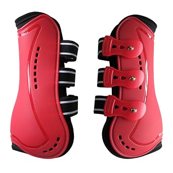 Horse Boots Open Front Jumping Tendon Sport Boots, Hind Fetlock Boots, Secure Leg Protection, Classic Breathable Equine Supplies, Set of 4 (Red, L)