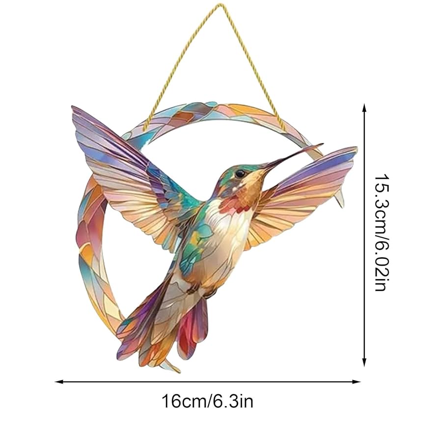 Amazon.co.jp: ステンドグラス吊り下げ、ハチドリガラスアート