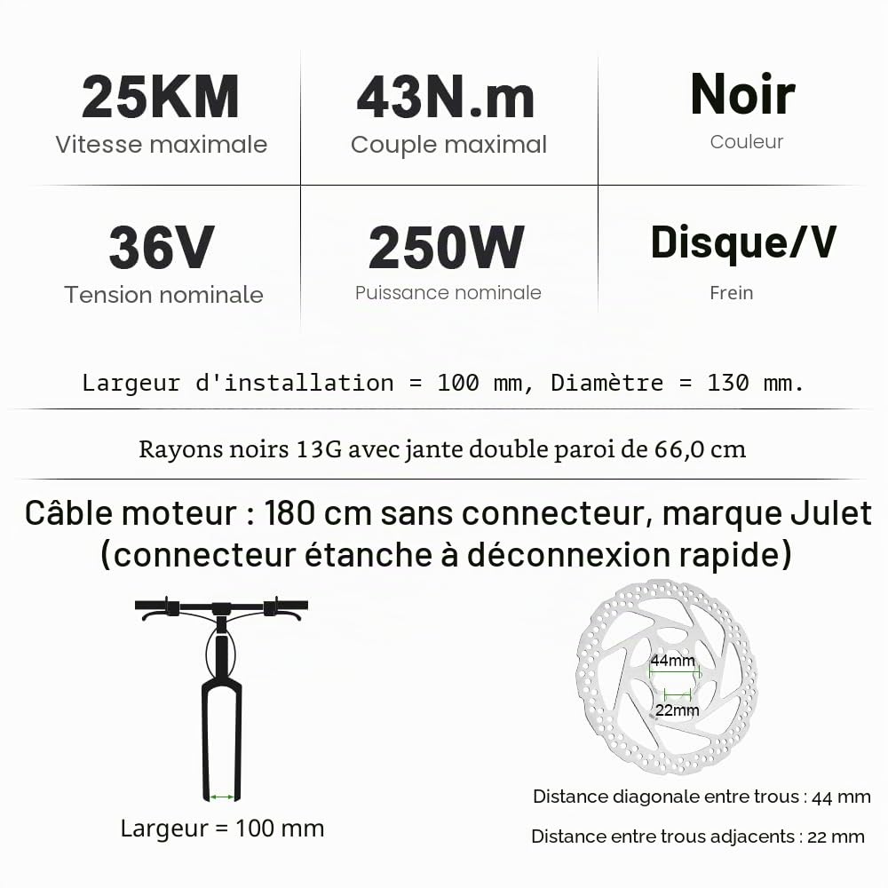 YOSE POWER Kit Ebike 36V250W Kit de Conversion de moyeu pour vélo électrique Avant 26 "avec Batterie Hailong 36V 18Ah Écran LCD Bricolage pour vélo électrique