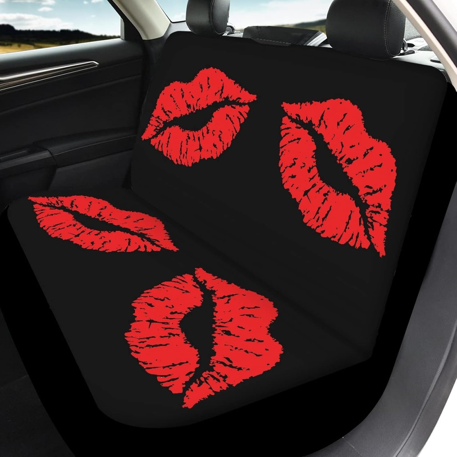 Car Seat Cover Full Set Red Lips Car Seat Covers for Car Auto Seats Protector Front and Rear Bench Seats Fit Most Cars,SUV,Sedan,Trucks