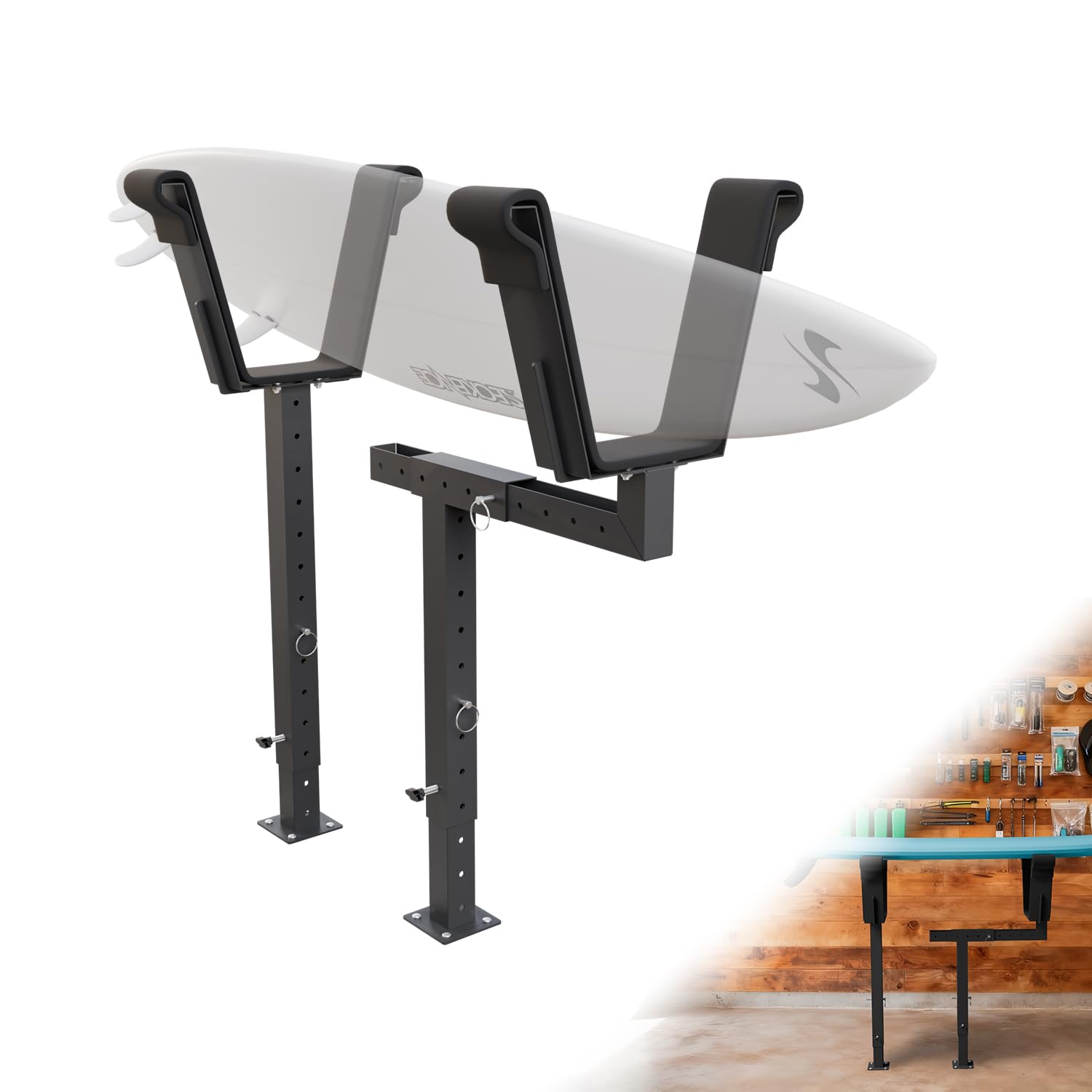 Knmuoep Adjustable Surfboard Shaping Stand, Heavy Duty Alloy Steel Black Surfboard Workbench, Suitable for Indoor Surfboard Shaping Work