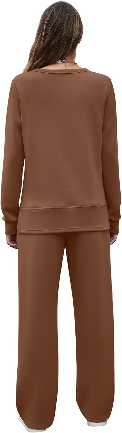 OFEEFAN Women's 2 Piece Lounge Set Travel Airport Outfits Side Slit Tracksuit Wide Leg Loungewear Baggy Comfy Sweatsuit S-3XL - Image 4