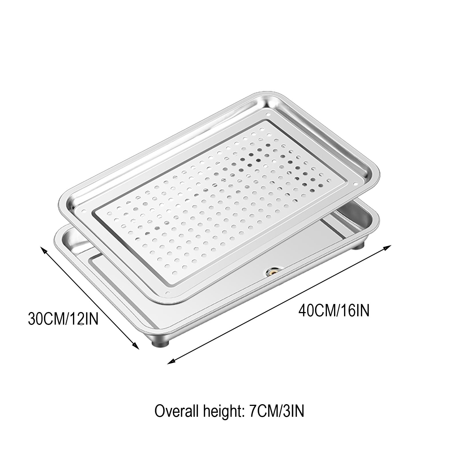 Bandejas de Goteo de Acero Inoxidable 304, Tray de Cocina, con Tubo de Drenaje en La Parte Inferior, Ideal para Comedor y Sala de Estar(40x30CM/16x12IN)