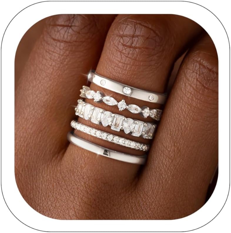 RLMOON Stackable Gold Rings for Women Non Tarnish Dainty 14K Gold/Silver Plated Stacking Thumb Rings Cubic Zirconia Eternity Wedding Band Rings Gold Jewelry Size 6-10