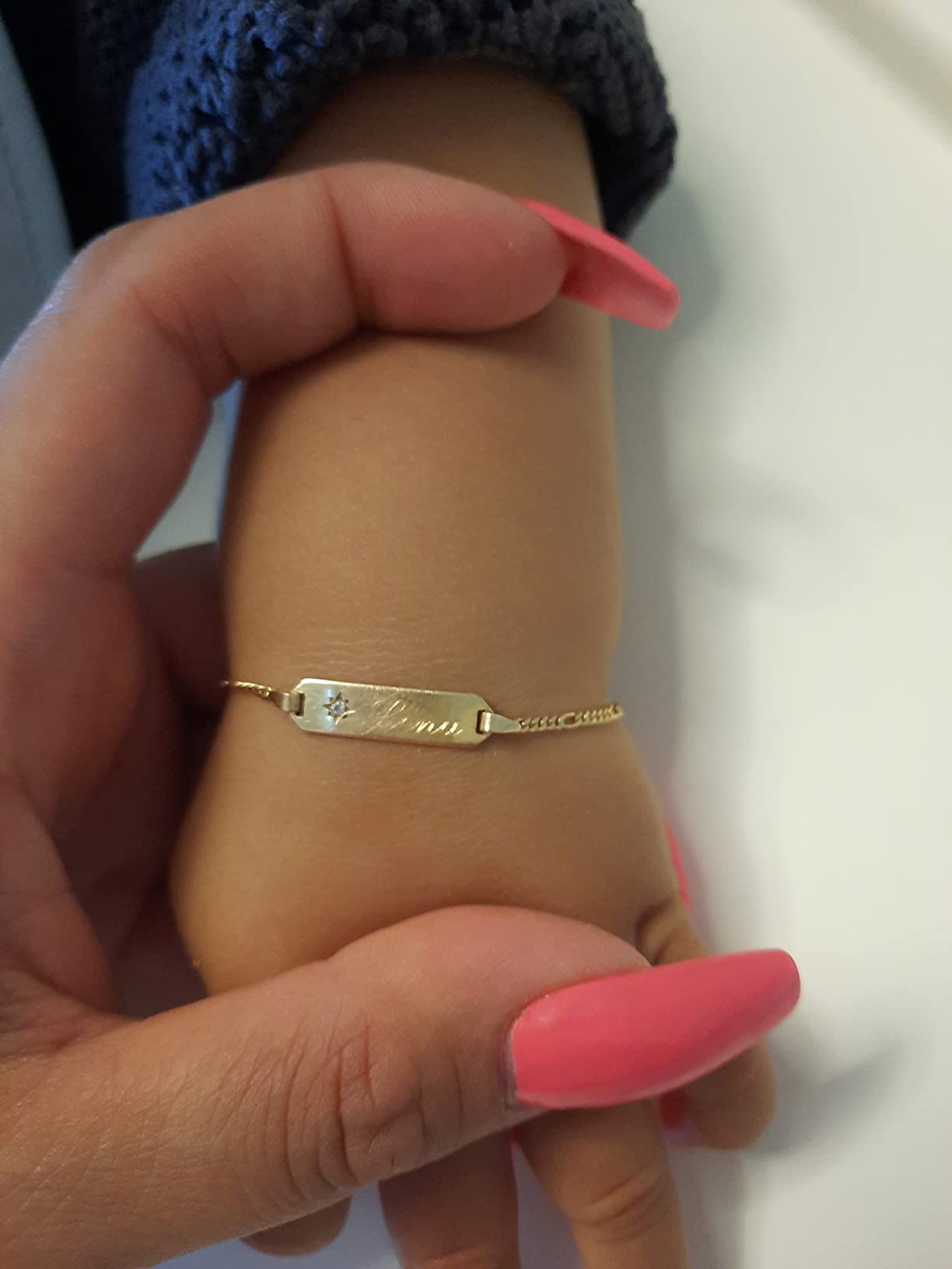 JC Schmuck 333 Gold Baby ID-armband kinderen gouden armband 16 cm I armband met gravure pantservlak dooparmband goud naamarmband I babyarmband met naam I kindersieraden made in Germany I 5.56559, 16