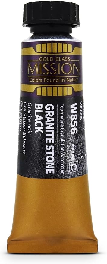 Mijello Tourmaline Two-Tone Granulation Watercolor for Fine Art and Craft Projects, Made in Korea, Granite Stone Black W856 - 15ml 0.51oz