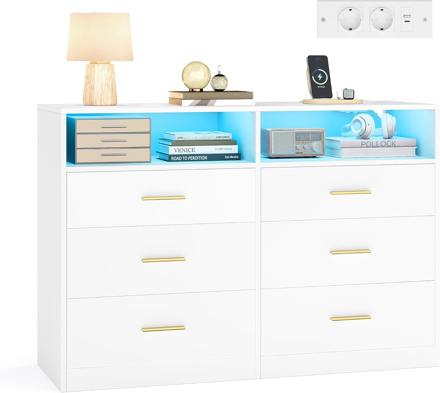 VASAGLE Custos Collection 6-Drawer Dresser in Cloud White
