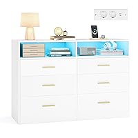 VASAGLE CUSTOS Collezione - Cassettiera Camera da Letto, con LED e Presa Multipla