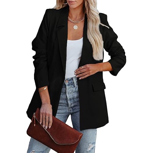 PRETTYGARDEN Women's Casual Blazers Long Sleeve Open Front Button Work Office Blazer Jackets with Pockets