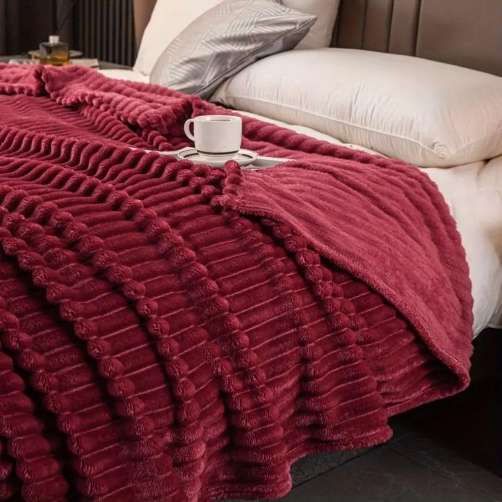 Elite Home Soft & Elegant Flannel Blanket 300-GSM king Size (220 * 240) All Season Lightweight Super Soft Flannel Blanket for Bed, Couch (Maroon, King)