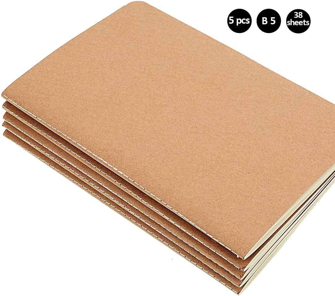 Tacohan 5 Pack Lined Notebook Kraft Brown Cover Notebooks B5 Size 76 Lined Pages 38 Sheets