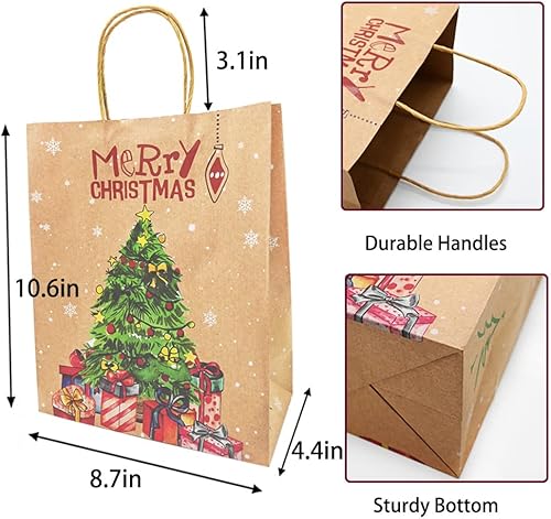 Miniatura 3 de 20 bolsas de regalo de papel kraft de Navidad, bolsas de regalo de papel tradicionales con impresiones navideñas, 4 estilos de bolsas de papel de
