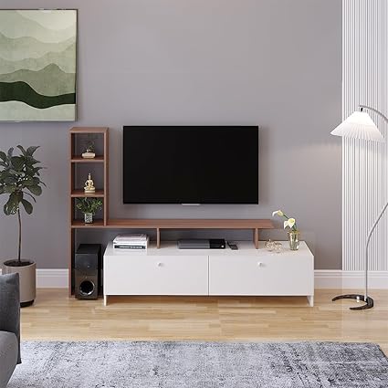 FURNEASER Ameya Engineered Wood TV Entertainment Unit Set Top Box Stand/TV Cabinet with Shelves for Books & D?cor Display Unit Living Room Upto 43 Inches - DIY (Exotic Teak & White)