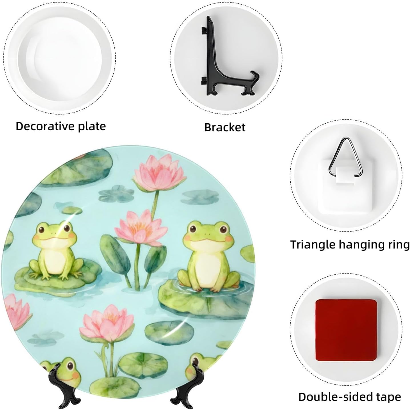 Cute Frog Style Ceramic Plate Display Decorative Plate With Stand Wall Hanging Plate For Home Decor 10 Inch