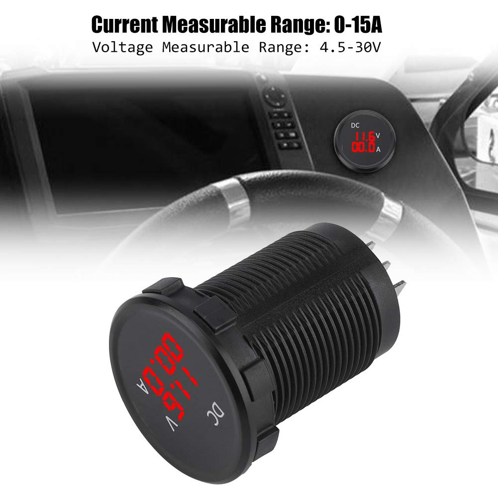 Amperemeter 12V 30Mm, 12-24 V Digital Voltmeter Amperemeter Spannung Strom Meter Rote LED-Anzeige für Auto Motorrad Boot Auto Meter