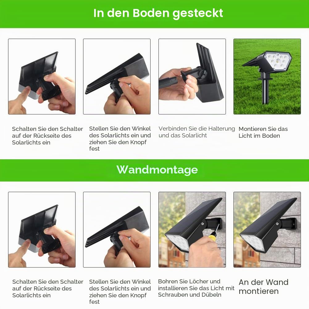 Biling Solarlampen für Außen Garten, 12 LED Gartenbeleuchtung Solar Strahler Außen, IP67 Wasserdichte 2 Modi Solarstrahler Solar Gartenleuchten für Außen Garten Hof Gehweg- Warmweiß (4er Pack)