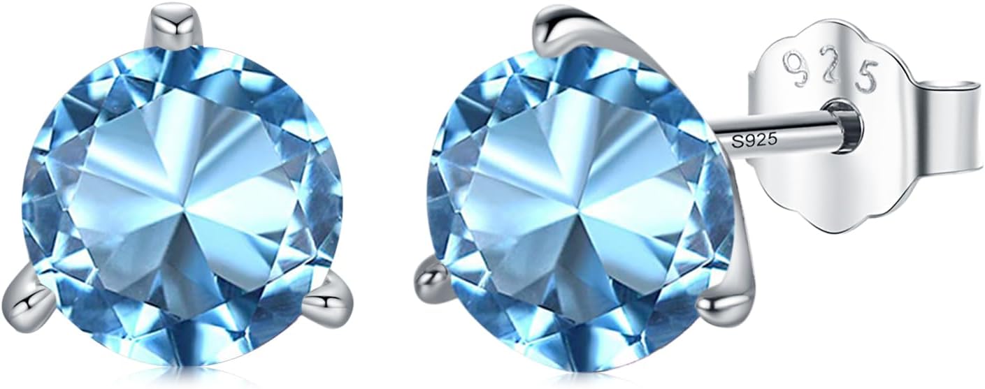 Birthstone Earrings 925 Sterling Silver Dainty Small Birthstone Stud Earrings Cubic Zirconia Earrings Birthstone Jewelry Gifts Birthday Christmas for Women Wife Mom