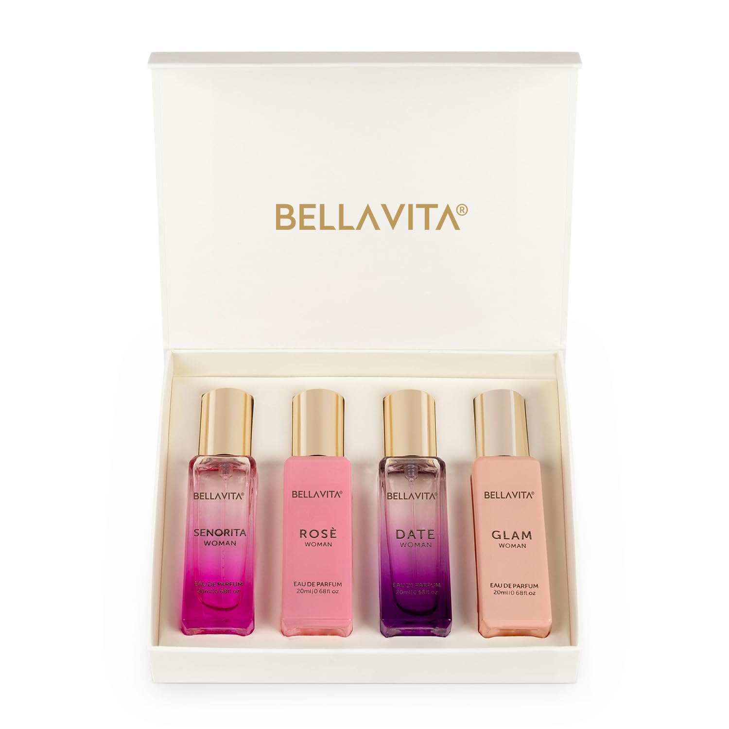 Generic Bel.la Vita Luxury Woman Eau De Parfum Gift Set 4x20 ml for Women with Date, Senorita, Glam, Rose Perfume|Floral, Fruity Long Lasting EDP