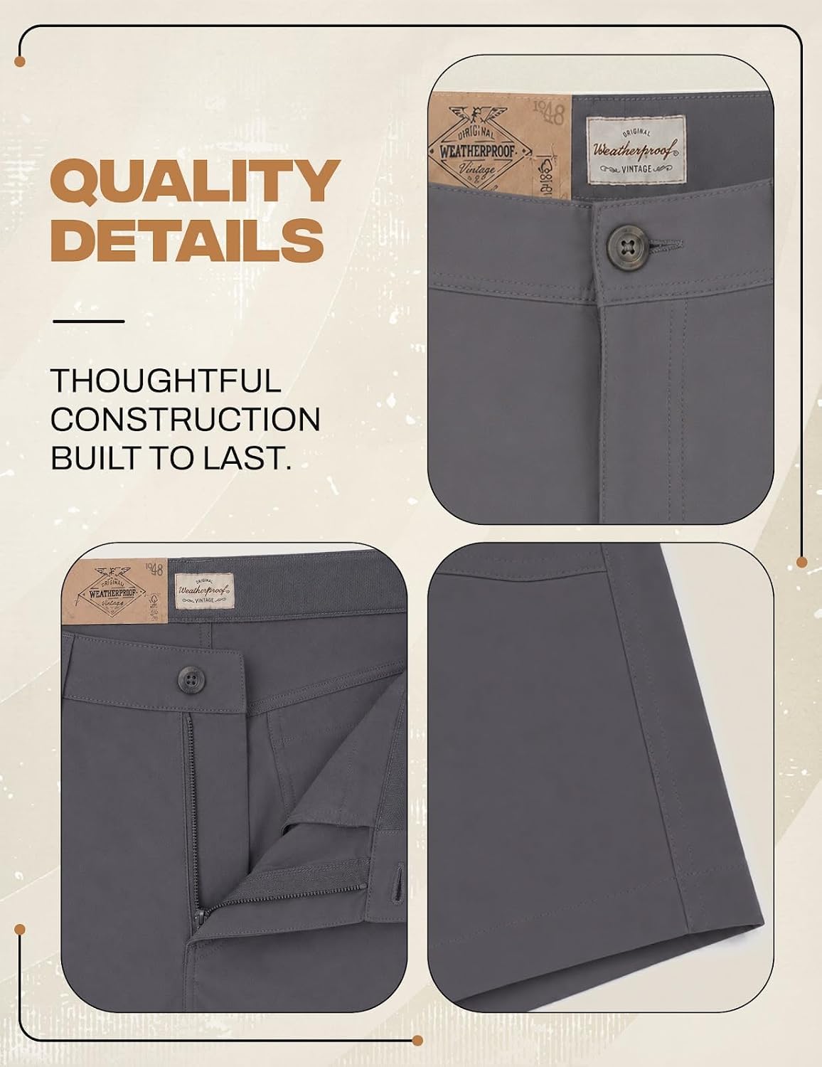 Weatherproof Vintage Mens Hiking Shorts, Quick Dry Lightweight Stretch Casual Shorts with Zipper Pockets