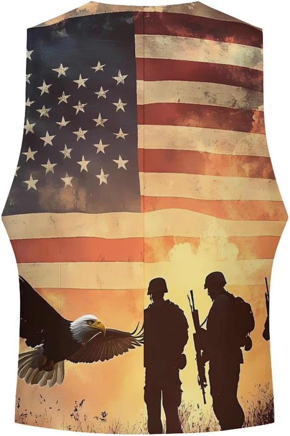 U.S. Flag Military Soldiers Men's Suit Vest Casual Business Dress Slim Fit Waistcoat Vests with Pockets