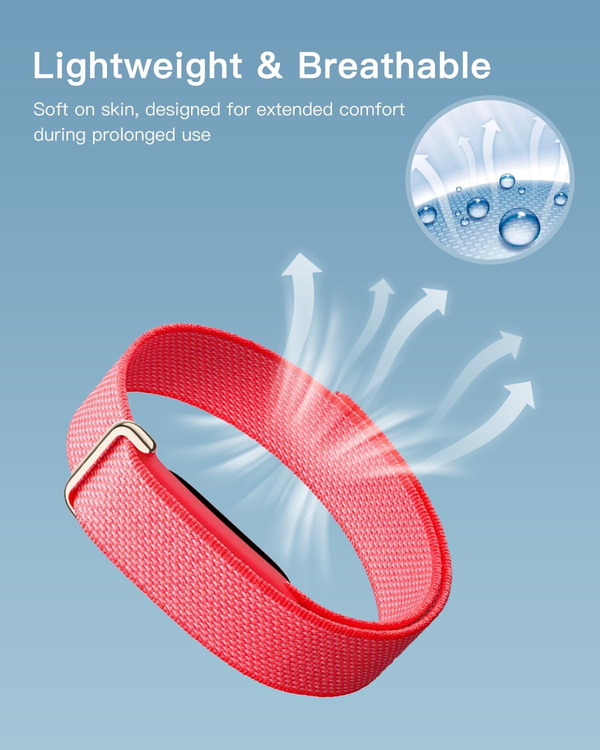 2 Pack Nylon Band Compatible with Google Fitbit Air Activity Tracker, Breathable Hook and Loop Replacement Strap, Adjustable Sport Wristband for Men Women, Red+Blue image 3