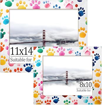 Painted Paw Prints 8x10 Picture Frame for Wall & Tabletop Horizontal Display,Horizontal Photo Frame 8x10, Dog Prints 8 by10 Wooden Photo Frame, Ideal for Home Decor and Family Photos