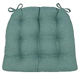 Barnett Home Decor Bravo Seaglass Dining Chair Pad with Ties - 16.5 x 18 Size Medium - Reversible, Latex Foam Fill Cushion, Machine Washable, Linen Look (Aqua)