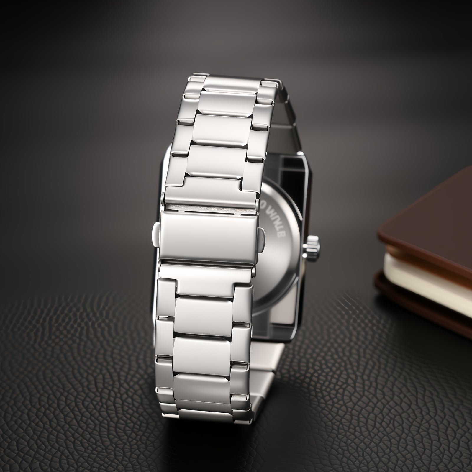 OIDEA Orologio analogico al quarzo, quadrato, in acciaio inox, da uomo, cinturino rimovibile, design senza lancette, design minimalista senza aghi, casual, festa del papà e Natale