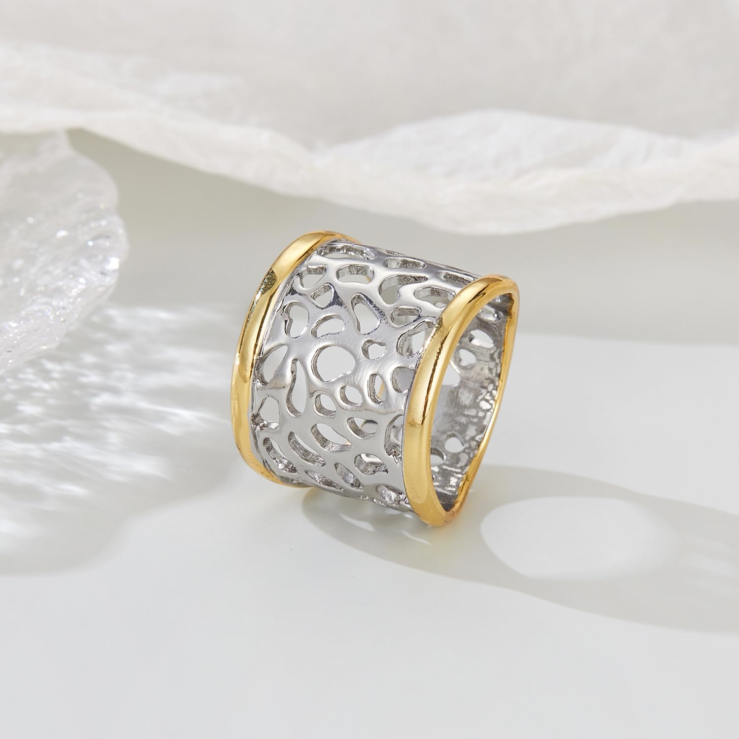 Gold and Silver Rings for Women, Fashion Two Tone Statement Cable Ring Gold Knot Criss-Cross Vintage Mixed Metal Band Jewelry for Her - Image 4