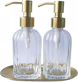 12 Black White and Gold Bathroom Ideas for Bold Glam Sophistication 63 2PCS Soap Dispenser Set with Stainless Steel Tray, Thickened Glass Bottl...