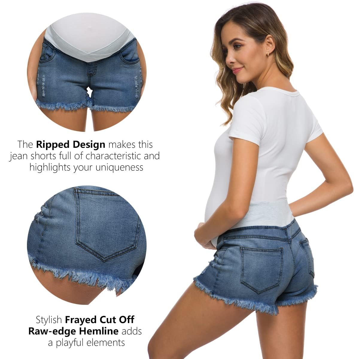 Foucome Pantalones Cortos de Maternidad para Mujer con Cintura Ancha y Cintura elástica